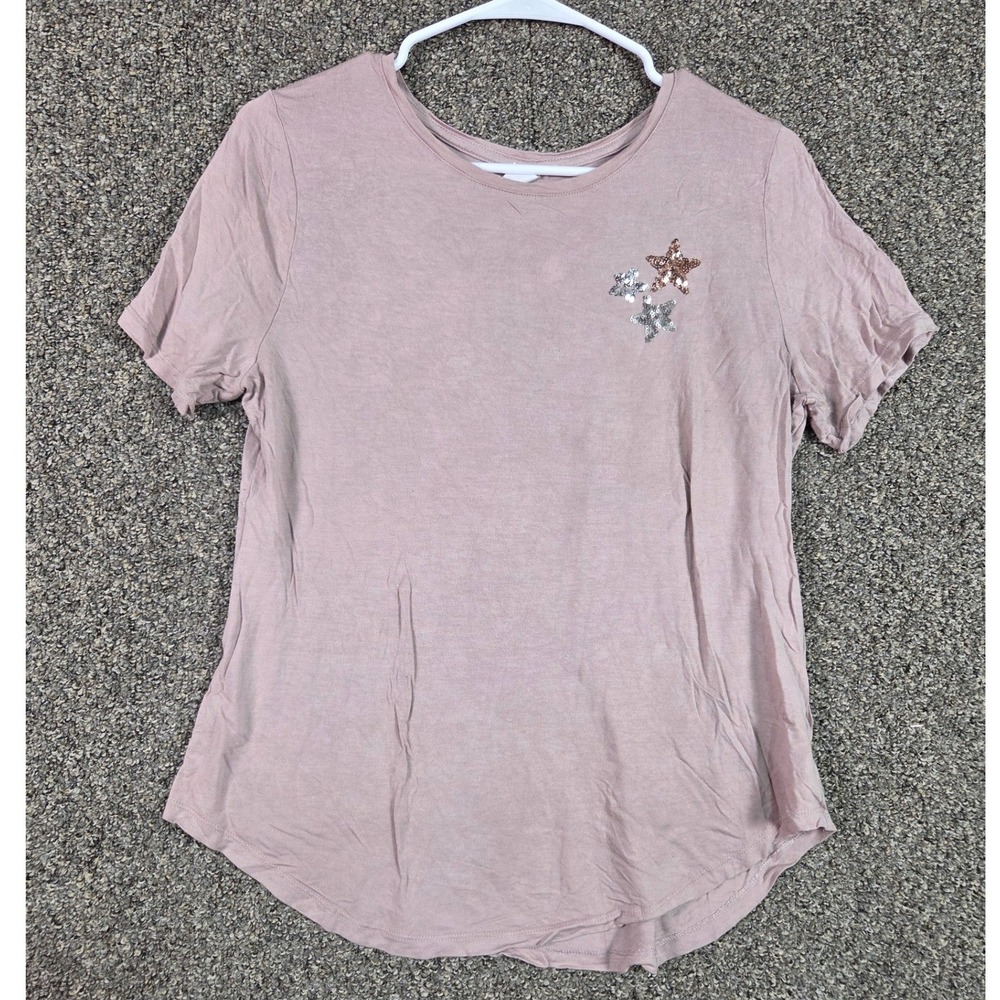 Old Navy Sequin Star Tee Women M Mauve Pink‎ Short Sleeve Rayon Top
